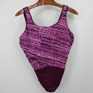 Lands’ End 20W DD One Piece Swimsuit Purple Pink Camo Bust Support Full Coverage